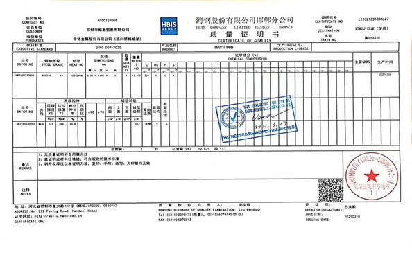 Κίνα Mingyang  Steel (Jiangsu) Co., LTD Πιστοποιήσεις